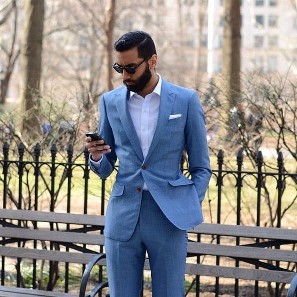 New Custom Blu Casual Uomo Abiti da sposa Due pezzi Giacca Pantaloni Spiaggia Best Man Slim Fit Sposo Abiti estivi Costume Homme Terno Masculino