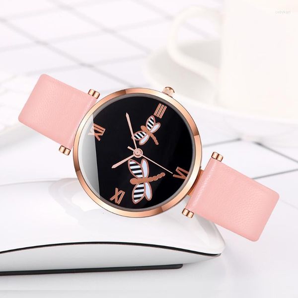 Нарученные часы мода Dragonfly Watch Женские повседневные часы кожаная группа Quartz Ladies Price Dames Horloges Relogio Feminino
