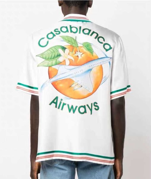 Casablanca 23ss Top Designer-Hemd aus Seide, lässig, orange, allmähliches Paar, hawaiianischer Strand, lässig, vielseitig, Modetrend, Polohemd, Casablanca