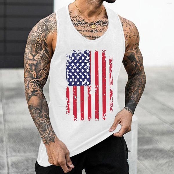 Мужские майки топы моды Американский флаг Топ летний мужской 3D -печать рукавов рубашки жилет хип -хоп мужчинам. Женщины повседневная уличная одежда 2023
