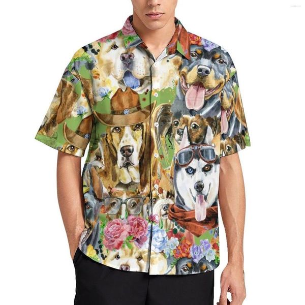 Freizeithemden für Herren, lustiges Hunde-Strandhemd, männliche Blume, Hunde, Sammlung, Kunst, Hawaiian, Kurzarm, Vintage, übergroße Blusen, Geschenkidee