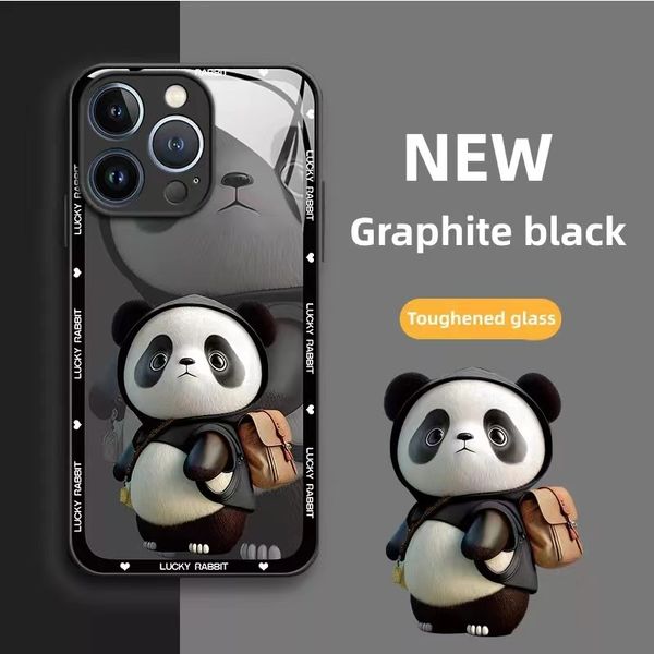 Luxuriöse offizielle Panda-Glas-Handyhülle für iPhone 15 14 7 8plus 7G 8G SE X XR XS XSMAX 11 12 13 14promax Cartoon-Kamera, stoßfest, schützende Rückseite