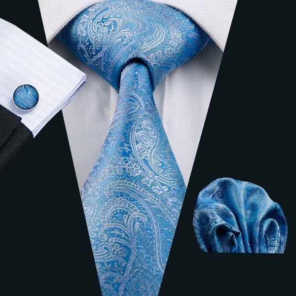Set di gemelli fazzoletto da uomo Set di cravatte in tessuto jacquard blu Paisely per affari, lavoro, riunioni formali, tempo libero N-0566304d