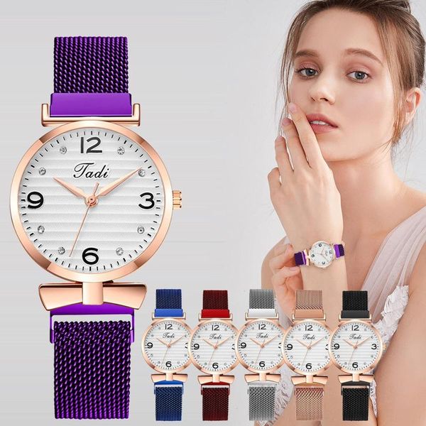 Avogadas de pulso Luxo aço inoxidável relógios Senhoras Moda Analog Round Round Watch Strap Digital de alta qualidade Digital