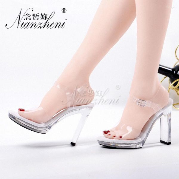 Sandalen 11CM Grober Absatz Hochhackige Schuhe Kristallkleid Damen 5 Zoll Concise Super Big Size Sexy Fetisch All Match Pole Dance