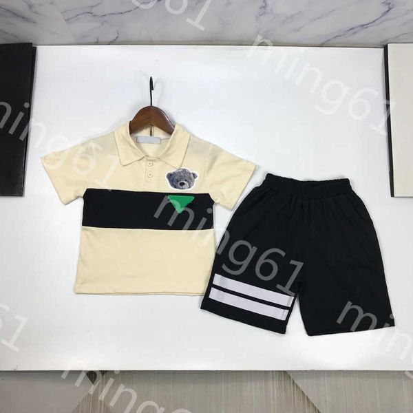 23SS Kinder-Designer-Kleidung, Kinder-Set, Jungen-T-Shirt, Shorts, Anzug, Bär, Stick-Tuch, farblich passende Kurzarm-T-Shirts, elastische Taille, Shorts, Anzüge, Babykleidung