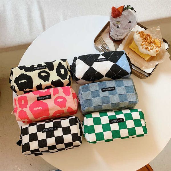 Kosmetiktaschen Fällen Korean Fashion Plaid Reise Make-up Kits Kosmetik Aufbewahrungstasche Frauen Handtaschen Brieftasche Organizer Nette Schule Federmäppchen Beutel Taschen Z0504