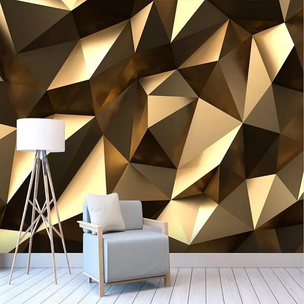 Tapeten Custom Large Mural 3D Wallpaper Schlafzimmer Living Modern Creative Expansion Space Golden Solid Geometric Wall TV Decor