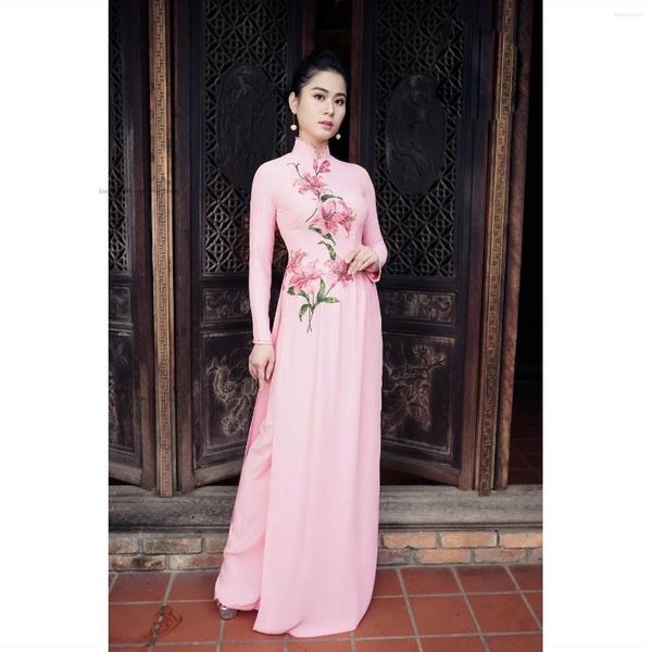 Этническая одежда Aodai Vietnam Cheongsam Qipao Китайское платье Вьетнамское винтажное элегантное вечеринка Женщины традиционные