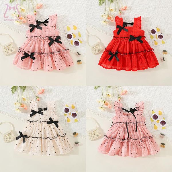 Mädchen Kleider süße Baby Mädchen Polka Dot ärmellose Schleife Sommer dünne atmungsaktive Prinzessin Party Abendkleid Kleinkind Kinderkleidung