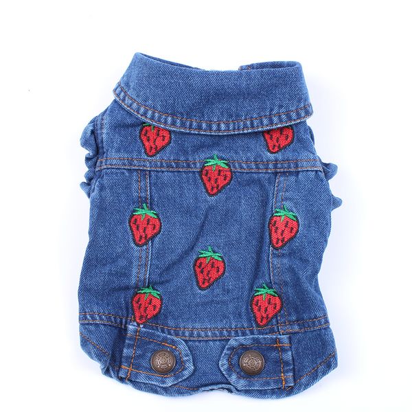 Jeans per cani jeans giacca per cani fragola blu giubbotto per camice da pet cucciolo abbigliamento per gatti per cani piccoli medium 6 dimensioni 230504