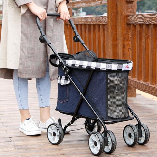 Träger, große Räder, faltbarer Träger für Haustier, Katze, Hund, Kinderwagen, Kinderwagen, Trolley, Reisekäfig, klicken Sie auf einen schnell zusammenklappbaren, leichten Outdoor-Wagen