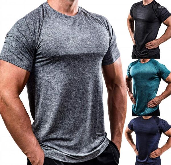 Herren Polos T-Shirt Herren T-Shirt mit kurzen Ärmeln Herren Fitnessstudios Bodybuilding Hautenge Thermokompressionsshirts Trainingsoberteil