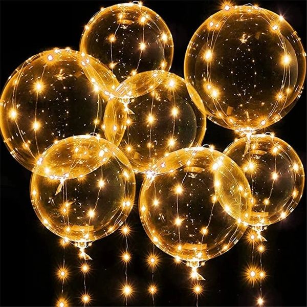 Outros suprimentos de festa de evento 10 pacote led lumin up bobo 20 polegh clear helium baloon bubble com luzes de corda para o casamento de casamento decoração de aniversário 230504