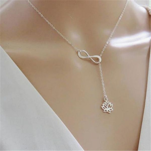 Anhänger Halsketten Mode Bijoux Weibliche Gold Silber Farbe Halskette Glück 8 Formen Halsband Lotus Blume Anhänger Für Frauen Schmuck