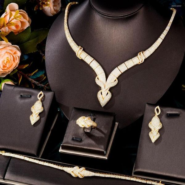 Collana Orecchini Set GODKI Lusso 4PCS Cuore Amore Africano Per Le Donne Da Sposa Cubic Zirconia Dubai Gioielli Da Sposa 2023 Costume