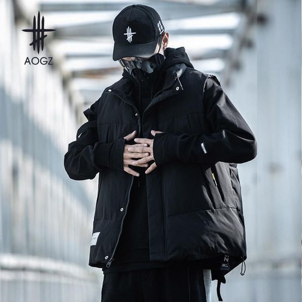 Herrenwesten AOGZ Soild Color Winter Cargo Weste Hip Hop Streetwear Lose Reißverschlussjacke Baumwolle Techwear Weste Ärmelloser Mantel