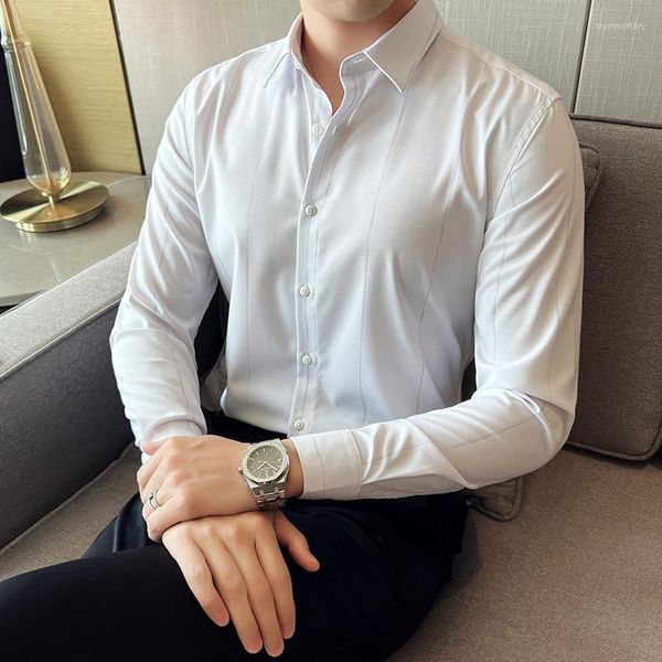 Erkek gündelik gömlekler artı 4xl-m Sonbahar Kış Geniş Çizgiler Erkekler İçin Uzun Kollu Giyim 2023 İnce Fit Business Blus Homme