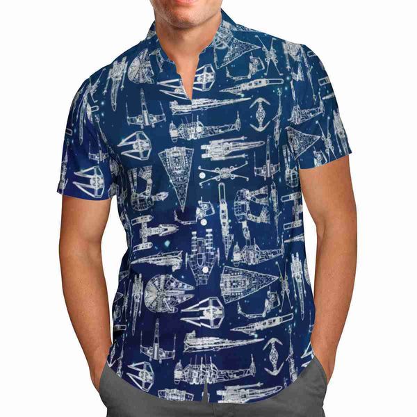 Мужские повседневные рубашки 2021 Новая 3D-типография Вселенная Космическая космическая космическая космическая трубка Губейки Мужские рубашки с короткими рукавами Harajuku