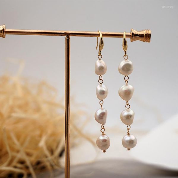 Brincos sobrecunhados Origem Summer Summer Vintage Natural Freshwater Pearl Hook para mulheres elegantes jóias irregulares de casamento