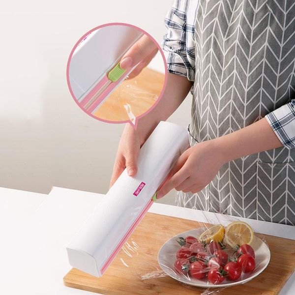 Organização Magia ABS Bom Útil Frutas Alimentos Frescos Mantendo Plástico Cling Wrap Dispenser Preservative Film Cutter Acessórios de ferramentas de cozinha