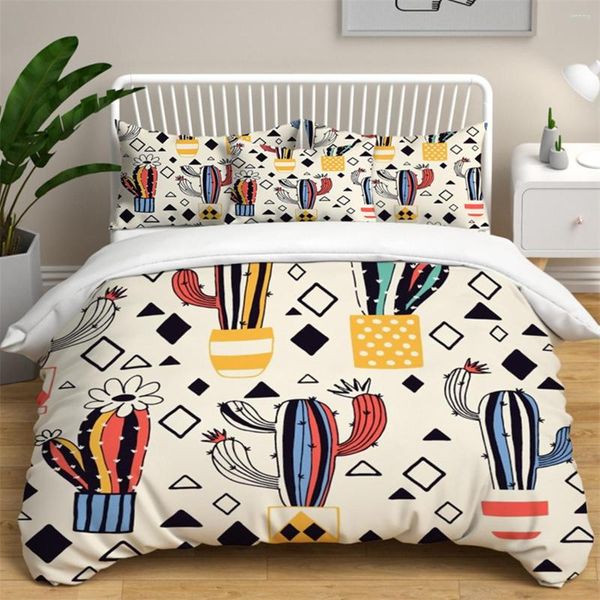 Bedding Sets Cartoon Cacto Verde Cacto em vaso de edredom Planta de poliéster Tropical fofa para crianças Decorações de quarto menino menino