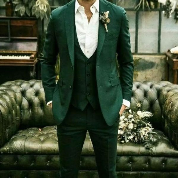 Smoking da sposa country verde Abiti da uomo 3 pezzi Slim Fit Due bottoni Abiti da sposo Abiti da uomo Giacca da giacca da cerimonia per feste di promenade