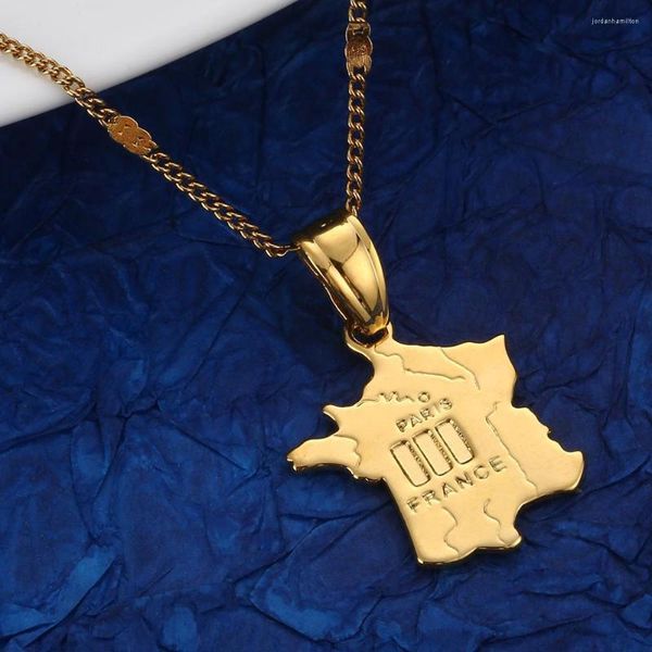 Pendant Necklaces Gold Color France Map Stars And Stripes Necklace Trendy Charm Jewelry