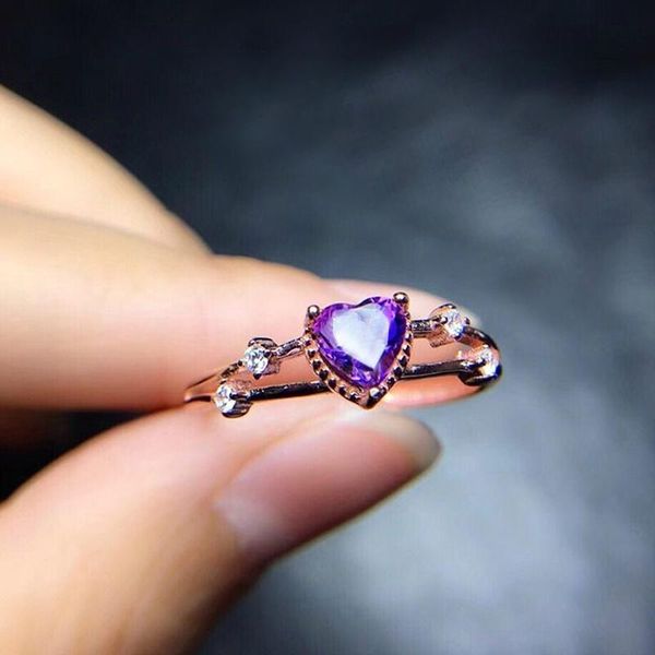 Anéis de casamento jk jóias de proposta romântica para mulheres com o anel de noivado de pedra da CZ em forma de coração roxo brilhante presente de cor de ouro rosa