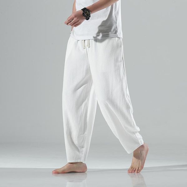 Штаны 2022 весна мужчин льняные брюки для ног мужская белая хараджуку уличная одежда гарема штаны мужской китайский стиль ханфу Конгфу брюки
