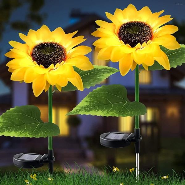 Decoração de Natal 2023 Sunflower Solar Garden Light IP65 Flores à prova d'água Lâmpada LED ao ar livre para pátio caminho do gramado