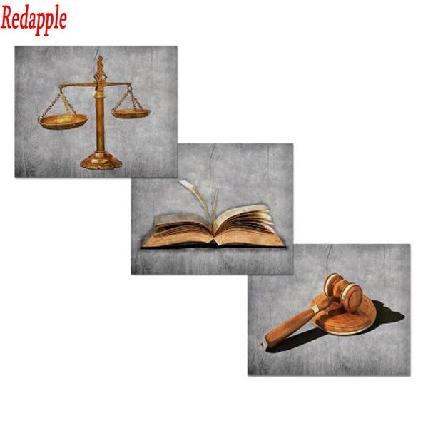 Stitch Diamond ricamo arte visiva Arte Visual Scales of Justice Lawyer Decor Office Picture Diamond Painting Croce Mosaico 3 PC Set