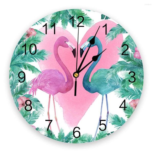 Relógios de parede Flamingo Palm Leaf Relógio para Kids Room Decoração de casa moderna adesivos de vida digital