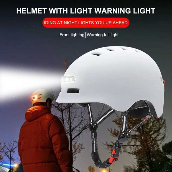 Capacetes de ciclismo Smart MTB Capacete de bicicleta de ciclismo MTB Integral Mold LED Light Aviso Bike Motorcycle Scooter Push Bike Safety Helmet P230419