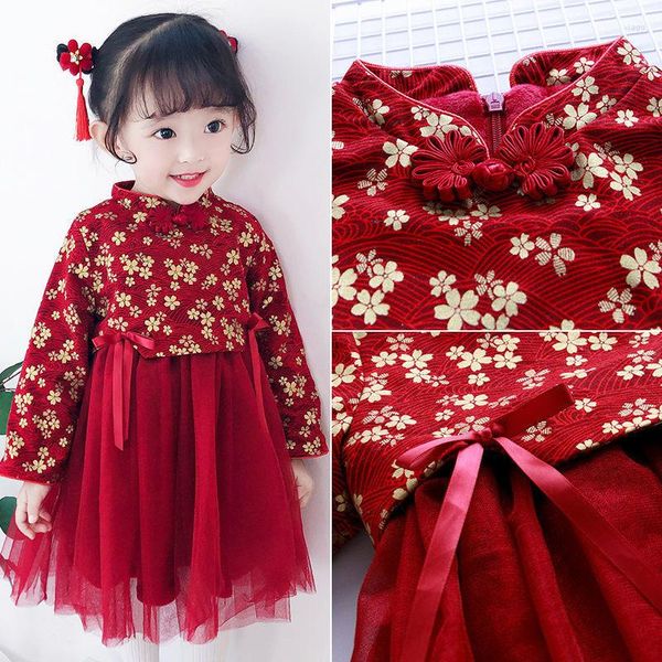 Etnik Giyim 6 Molors Kızlar Cheongsam Çin tarzı bebek pantolonlar Tang Suit Çiçek Baskı Nakış Elbise Çocuklar Oryantal Geleneksel