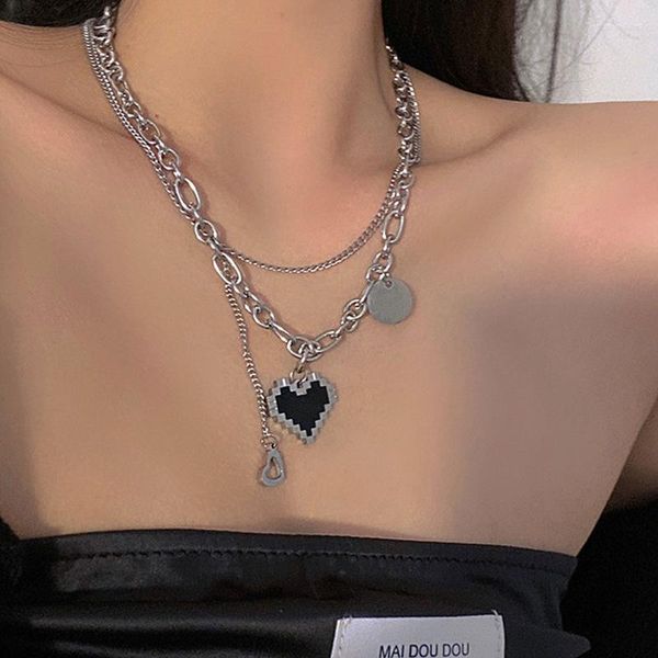 Colares pendentes de personalidade criativa exclusiva mosaico de pixel forma de coração duplo colar de clavícula alta presentes de jóias para mulheres colarinho de mujer