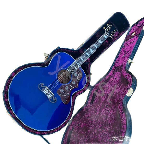 Lvybest 43 pollici in legno massello J200 stampo vernice blu cielo brillante + chitarra acustica acustica con scatola rigida