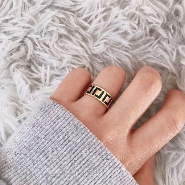 Double Letter Women Designer Rings Band Band Gold Ring para homem tamanho 6 7 8 Jóias de luxo Aço inoxidável Anello Uomo