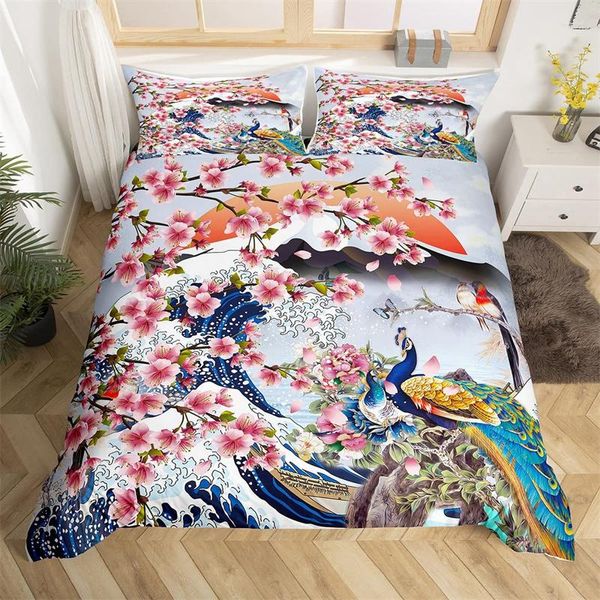 Beds Sets Blossoms Cherry Set Set Landscape Pintura Capa de edredão Japanese Edice