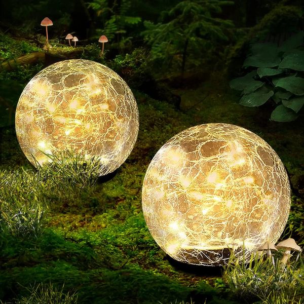 Luzes solares ao ar livre, 30 luzes de jardim de vidro rachadas LED, luzes solares à prova d'água para quintal, pátio, passarela, gramado, caminho, luzes decorativas brancas quentes