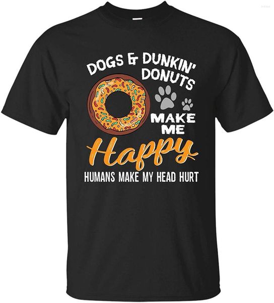 Camisa de camisetas masculinas homens homens cães cães dunkin 'donuts me fazem feliz humanos minha cabeça machucou vintage o pescoço tee