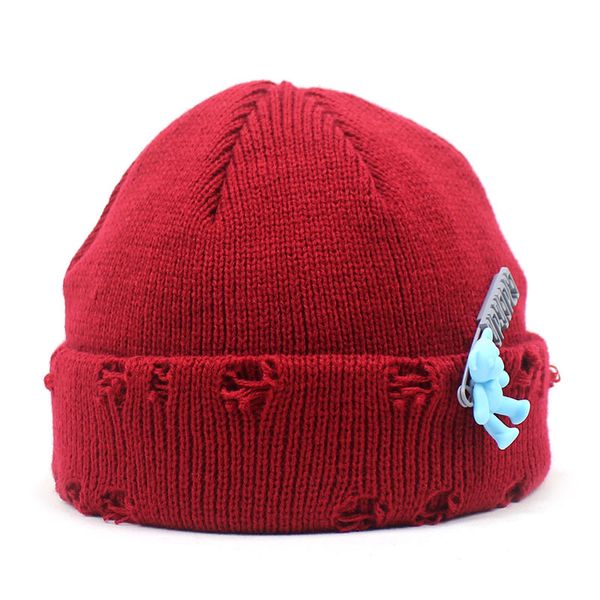 Berretto in lana lavorato a maglia autunno inverno decorativo con simpatico orso cappello da coppia caldo Gorras berretti Hip Hop unisex HCS328