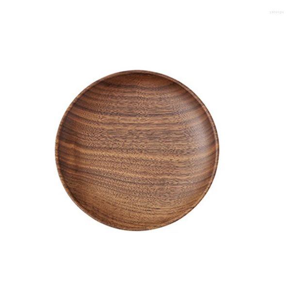 Placas Black Walnut Wooden Dinner Round Wood Fácil Limpeza leve para pratos Snacks Sobremsert Classic Plate Gifts