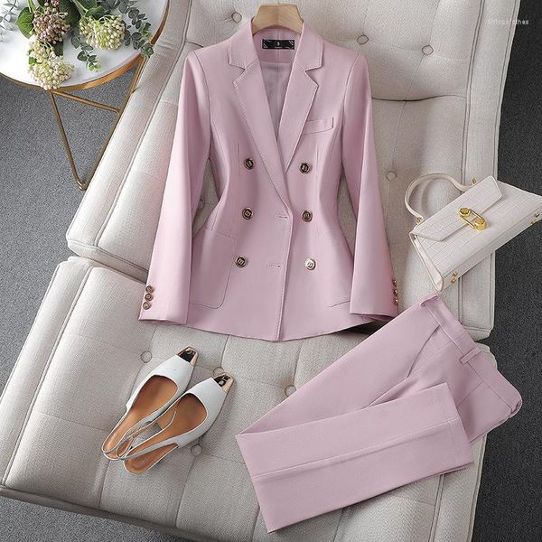 Damen Zweiteiler Schwarz/Rosa/Khaki Casual Business Damen Anzug Frühling und Herbst High-End Arbeitsplatz Temperament Zweireihig