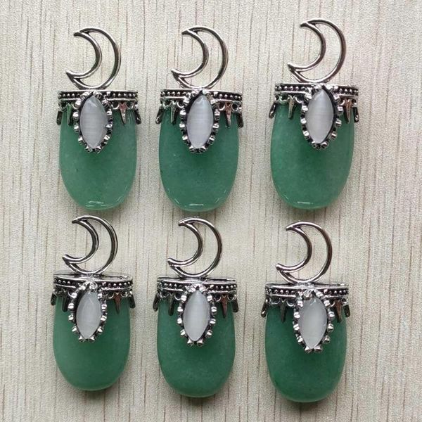 Colares pendentes Moda Aventurina verde natural Antigo Silver Color Moon Pingents for Jewelry Making Diy Colar Acessórios por atacado