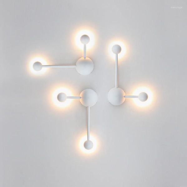 Lâmpada de parede Modern Molecular Led Aluminum Light 1 2 Heads Arte de acrílico branco Simples para espelho Shadow Home Iluminação WA081