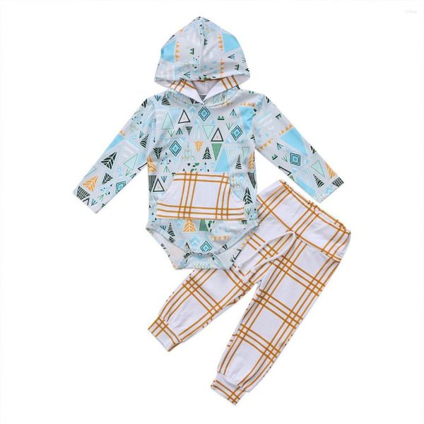 Комплекты одежды 2023 Детская геометрическая одежда с капюшоном рождена младенца мальчик девочка цветочные боди.