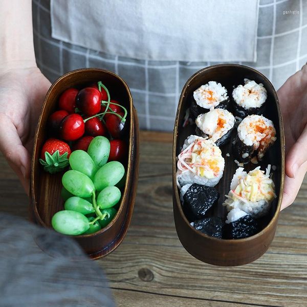 Set di stoviglie Scatola retrò Portatile Studente di legno Sushi giapponese Può Pranzo Contenitore Scatole usa e getta Snack