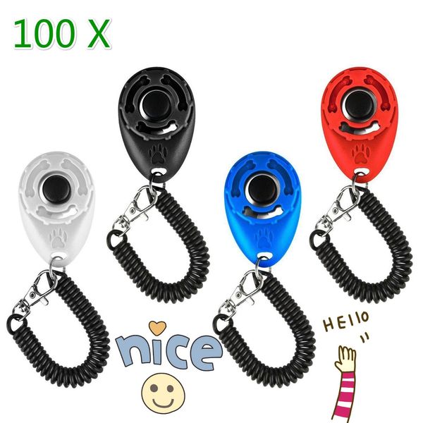 Treases 100pcs Pet Trainer Pet Dog Dog EĞİTİM DOG TLANGER ayarlanabilir ses anahtar zinciri ve bilek kayış köpek tren tıklama