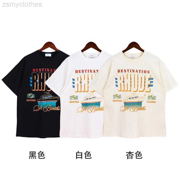 T-shirt da uomo 23SS Classic Letter Print Rhude T Shirt Uomo Donna Taglia EU 100% cotone Rhude Top Tees High Street Summer Hippie Clothes